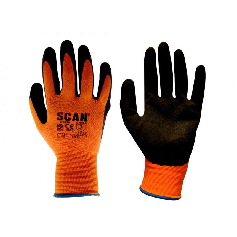 Scan 2ARK46J-24 Hi-Vis Orange Foam Latex Coated Gloves - L (Size 9)