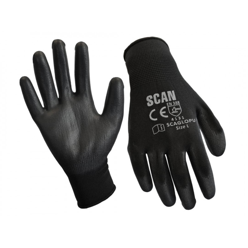 Scan 2AYH22L-24 Black PU Coated Gloves - L (Size 9) (12 Pairs) Scan 2AYH22L-24 Black PU Coated Gloves - L (Size 9) (12 Pairs)