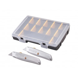 STANLEY® Hand Tools STHT10899-9 99E Trimming Knife Twin Pack with 50 Spare Blades in Organiser