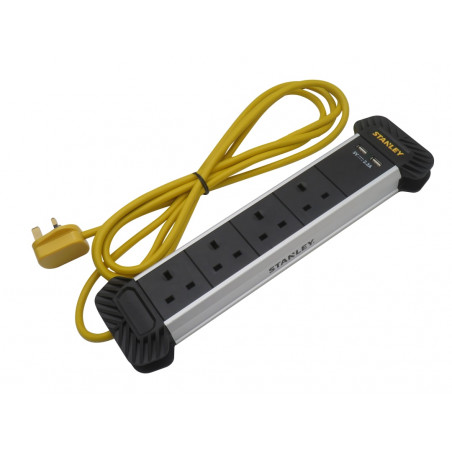 STANLEY® Electrical SXECFE2DHFE 4-Gang + 2 USB Powerboard with Cable Management 3m