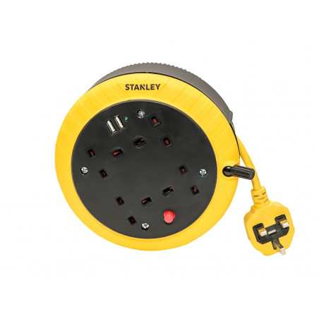 STANLEY® Electrical SXECGK2OHJE Cable Reel 240V 13A 4-Socket + 2 USB 5m