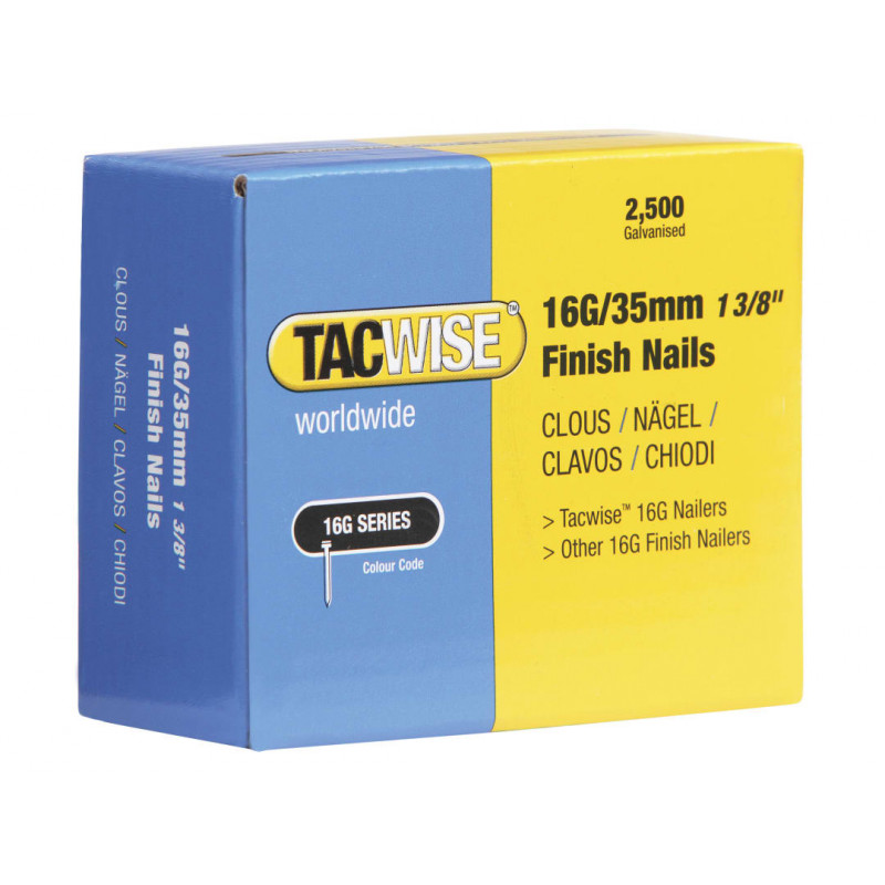Tacwise 0296 16 Gauge Straight Finish Nails 38mm (Pack 2500) Tacwise 0296 16 Gauge Straight Finish Nails 38mm (Pack 2500)