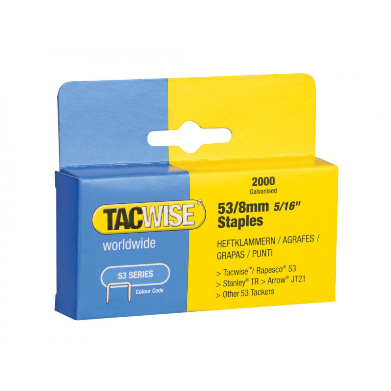 Tacwise 0335 53 Light-Duty Staples 8mm (Type JT21 A) (Pack 2000) Tacwise 0335 53 Light-Duty Staples 8mm (Type JT21 A) (Pack 2000)