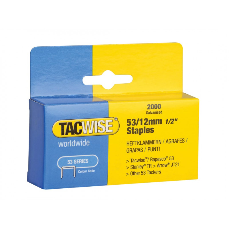 Tacwise 0337 53 Light-Duty Staples 12mm (Type JT21 A) (Pack 2000) Tacwise 0337 53 Light-Duty Staples 12mm (Type JT21 A) (Pack 2000)