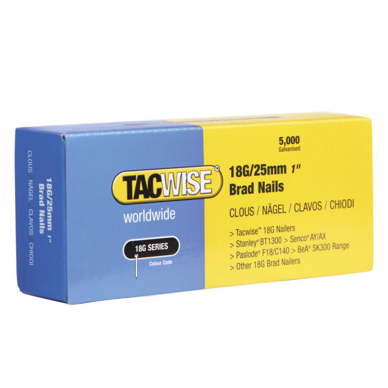 Tacwise 0396 18 Gauge 25mm Brad Nails (Pack 5000) Tacwise 0396 18 Gauge 25mm Brad Nails (Pack 5000)