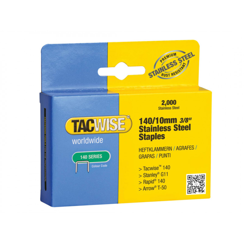 Tacwise 1217 140 Stainless Steel Staples 10mm (Pack 2000) Tacwise 1217 140 Stainless Steel Staples 10mm (Pack 2000)