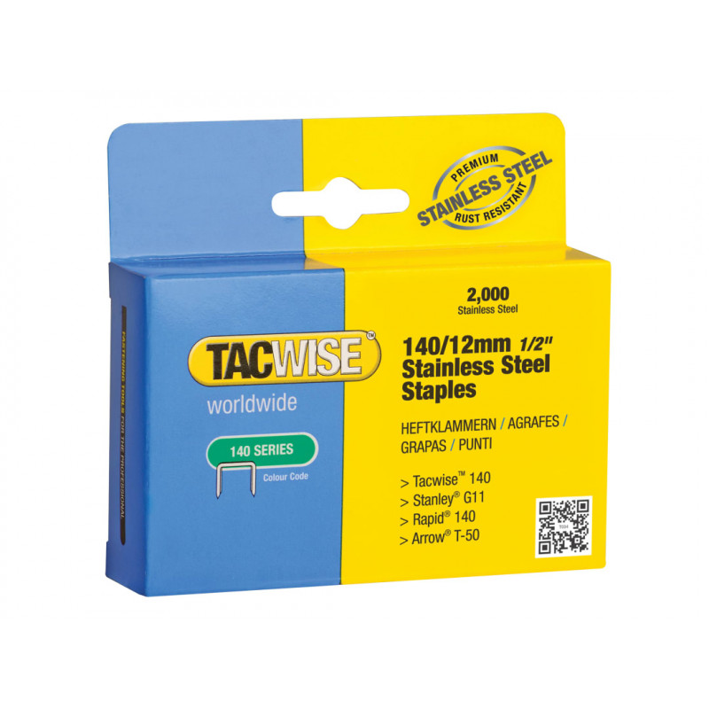 Tacwise 1220 140 Stainless Steel Staples 12mm (Pack 2000) Tacwise 1220 140 Stainless Steel Staples 12mm (Pack 2000)