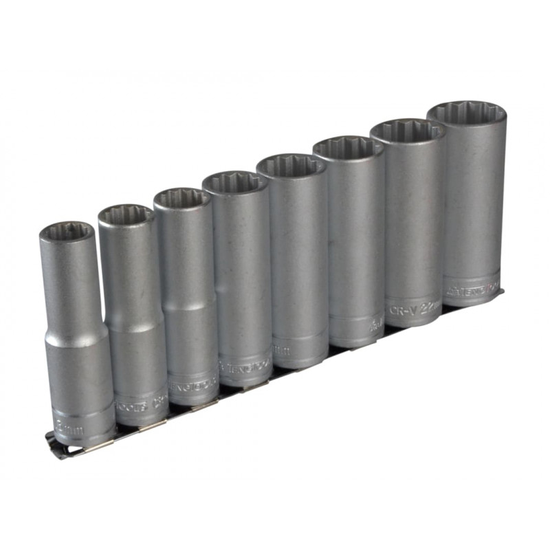 Teng M1207 1/2in Drive Socket Clip Rail Set, 8 Piece