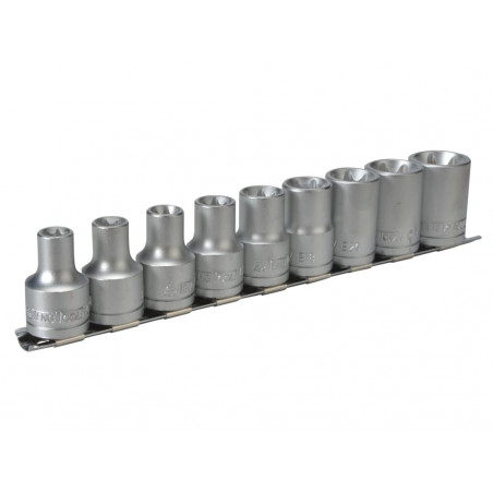 Teng M1210 1/2in Drive External TORX Socket Clip Rail Set, 9 Piece
