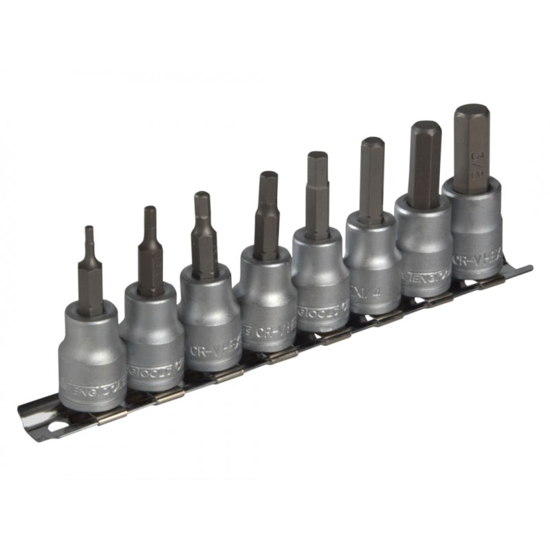 Teng M3811 Socket Clip Rail AF Hex Set of 8 3/8in Drive Teng M3811 Socket Clip Rail AF Hex Set of 8 3/8in Drive