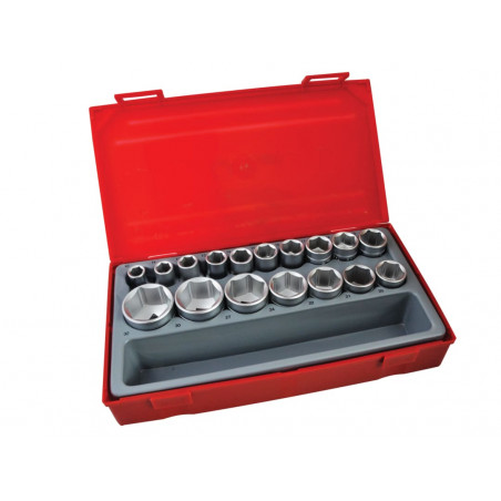 Teng TT1217-6 Metric 6-Pt Socket Set, 17 Piece - 1/2in Drive