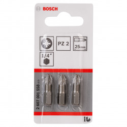 Bosch 2607001558 Extra Hard Screwdriver Bit PZ2 × 25mm (Pack of 3)