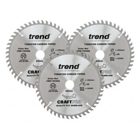Trend CSB/160/3PK CraftPro Plunge Saw Blade 160 x 20mm x 48T (Pack 3)
