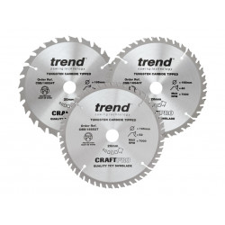 Trend CSB/165/3PK/B CraftPro Cordless Saw Blade 165 x 20mm x 24T/40T/52T (Pack 3)
