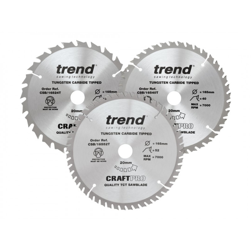 Trend CSB/165/3PK/B CraftPro Cordless Saw Blade 165 x 20mm x 24T/40T/52T (Pack 3) Trend CSB/165/3PK/B CraftPro Cordless Saw Blade 165 x 20mm x 24T/40T/52T (Pack 3)