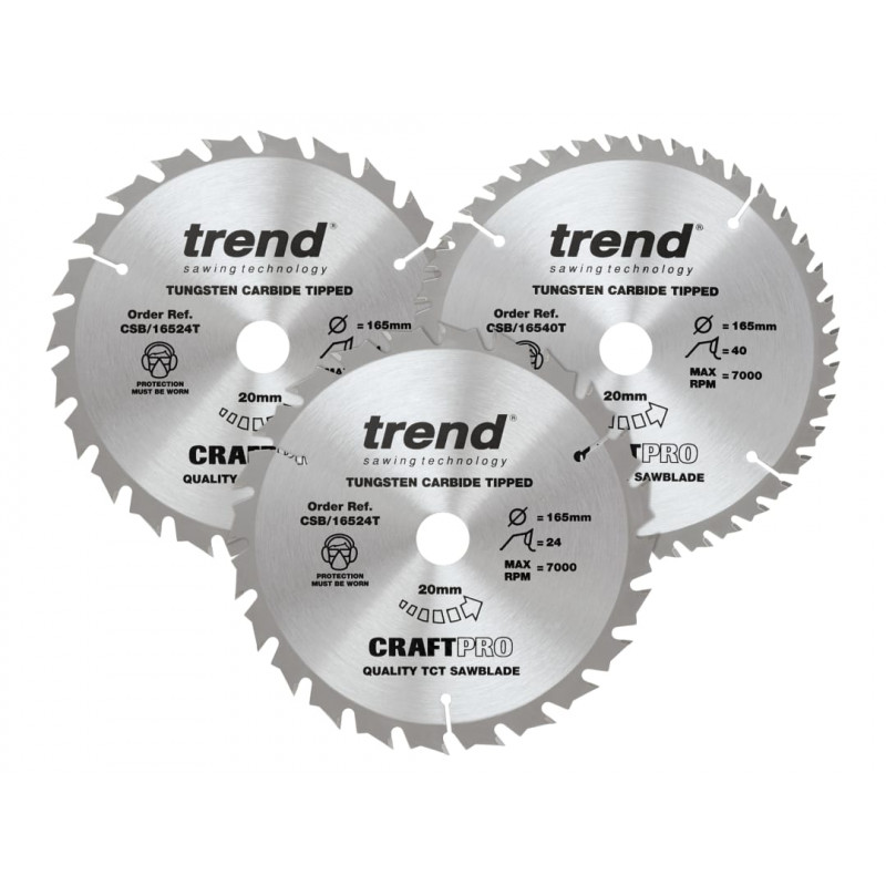 Trend CSB/165/3PK/C CraftPro Cordless Saw Blade 165 x 20mm x 24T/40T (Pack 3) Trend CSB/165/3PK/C CraftPro Cordless Saw Blade 165 x 20mm x 24T/40T (Pack 3)