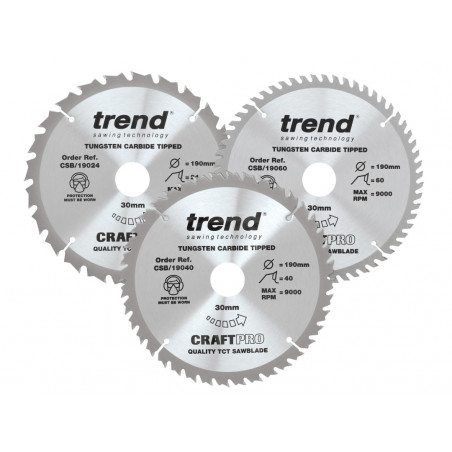 Trend CSB/190/3PK CraftPro Saw Blade 190 x 30mm x 24T/40T/60T (Pack 3)