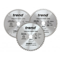 Trend CSB/250/3PK CraftPro Table Saw Blade 250 x 30mm x 48T/60T/84T (Pack 3)