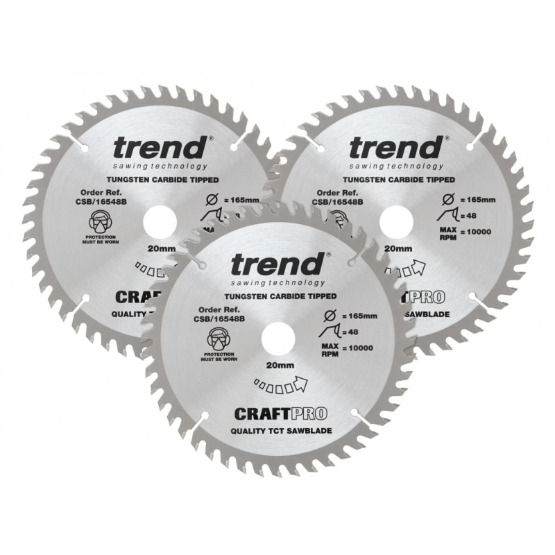 Trend CSB/165/3PK/A CraftPro Plunge Saw Blade 165 x 20mm x 48T (Pack 3) Trend CSB/165/3PK/A CraftPro Plunge Saw Blade 165 x 20mm x 48T (Pack 3)