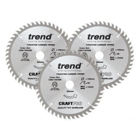 Trend CSB/165/3PK/A CraftPro Plunge Saw Blade 165 x 20mm x 48T (Pack 3)