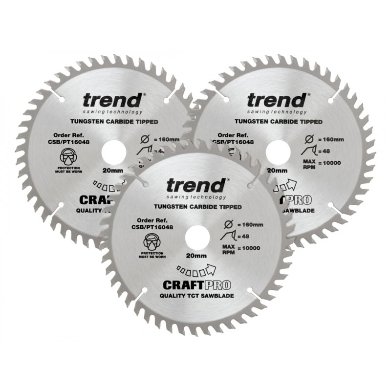 Trend CSB/PT160/3PK CraftPro Panel Trim Saw Blade 160 x 20mm x 48T (Pack 3) Trend CSB/PT160/3PK CraftPro Panel Trim Saw Blade 160 x 20mm x 48T (Pack 3)