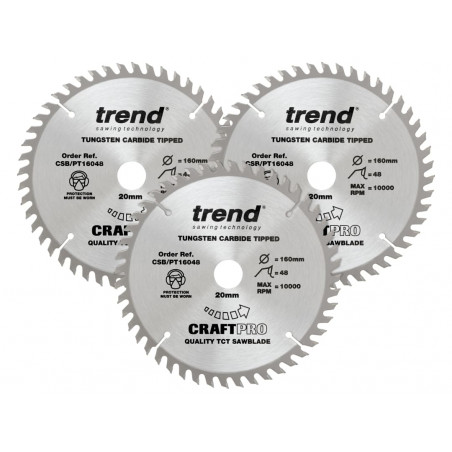 Trend CSB/PT160/3PK CraftPro Panel Trim Saw Blade 160 x 20mm x 48T (Pack 3)