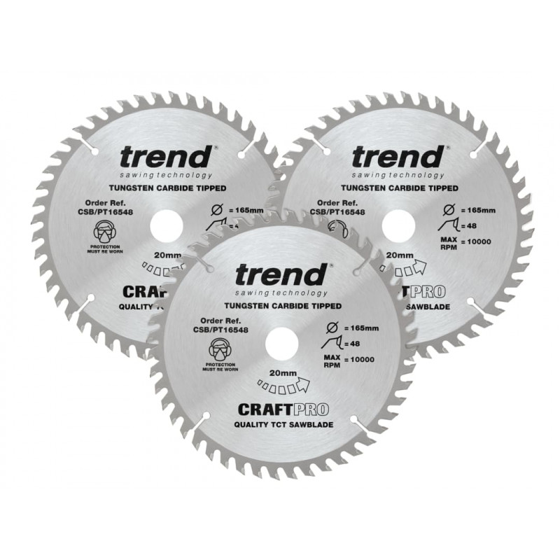 Trend CSB/PT165/3PK CraftPro Panel Trim Saw Blade 165 x 20mm x 48T (Pack 3) Trend CSB/PT165/3PK CraftPro Panel Trim Saw Blade 165 x 20mm x 48T (Pack 3)