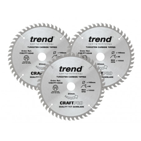 Trend CSB/PT165/3PK CraftPro Panel Trim Saw Blade 165 x 20mm x 48T (Pack 3)