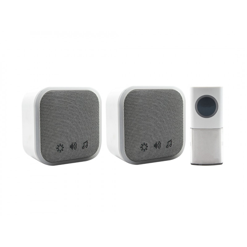 Uni-Com 98476 + 98477GB + W96001 Portable and Plug-In Door Chime Set, White Uni-Com 98476 + 98477GB + W96001 Portable and Plug-In Door Chime Set, White