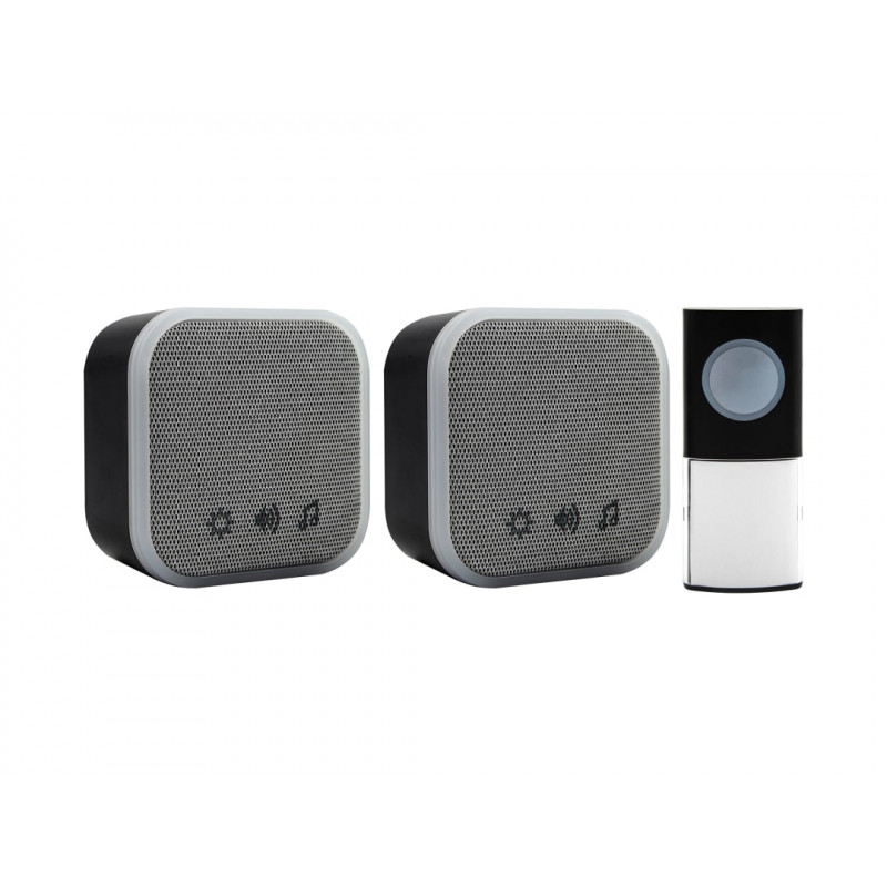 Uni-Com 98476 + 98477GB + W96001 Portable and Plug-In Door Chime Set, Black Uni-Com 98476 + 98477GB + W96001 Portable and Plug-In Door Chime Set, Black