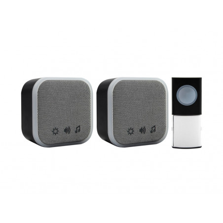 Uni-Com 98476 + 98477GB + W96001 Portable and Plug-In Door Chime Set, Black