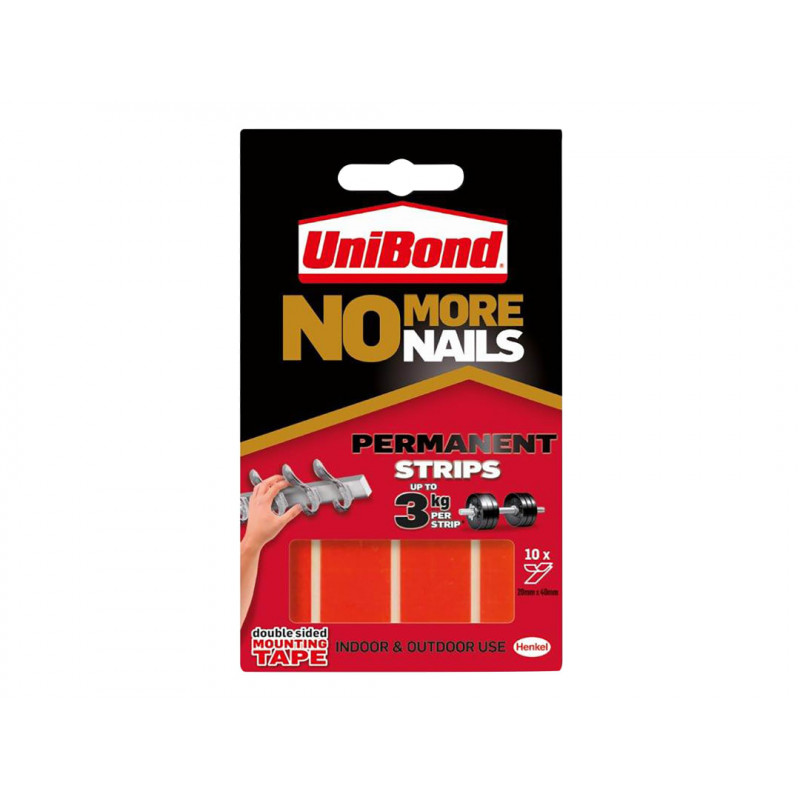 UniBond 2675503 No More Nails Indoor & Outdoor Permanent Mounting Tape Strips (Pack of 10) UniBond 2675503 No More Nails Indoor & Outdoor Permanent Mounting Tape Strips (Pack of 10)