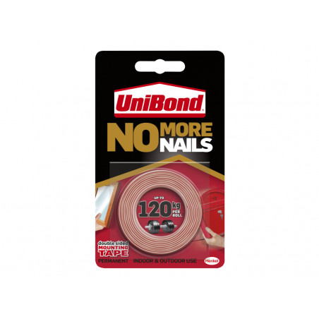 UniBond 2675760 No More Nails Indoor & Outdoor Permanent Mounting Tape Roll 19mm x 1.5m