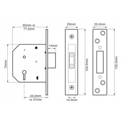 UNION J2101-SC-3.00 2101 5 Lever Mortice Deadlock Satin Chrome Finish 77.5mm 3in Box