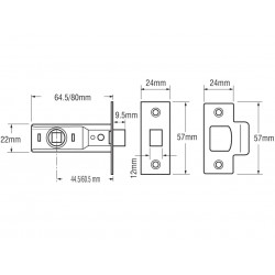 UNION Y2648-PL-2.50 Tubular Mortice Latch 2648 Polished Brass 64mm 2.5in Visi