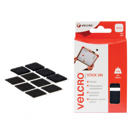 VELCRO® Brand 60236 VELCRO® Brand Stick On Squares 25mm Black (Pack 24)