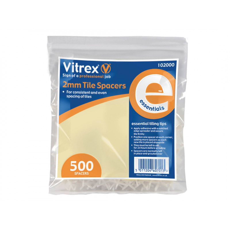 Vitrex 102000 Essential Tile Spacers 2mm (Pack 500) Vitrex 102000 Essential Tile Spacers 2mm (Pack 500)