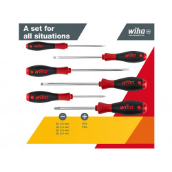 Wiha 07153 SoftFinish® SL/PZ Screwdriver Set, 6 Piece