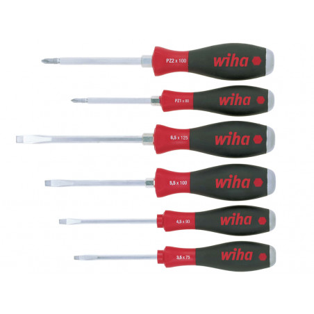 Wiha 21251 SoftFinish® SL/PZ Hex Blade Screwdriver Set, 6 Piece