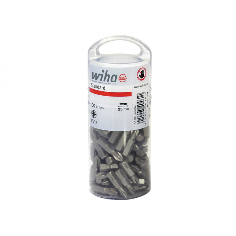 Wiha 40462 Standard Pozidriv Bits PZ2 25mm Tub of 100 Wiha 40462 Standard Pozidriv Bits PZ2 25mm Tub of 100
