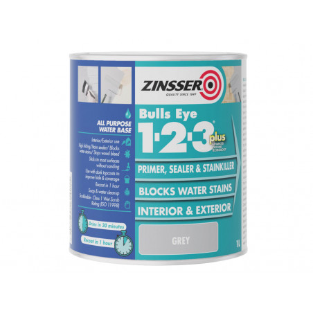 Zinsser ZN7190353D1 Bulls Eye® 1-2-3 Plus Primer, Sealer & Stain Killer Grey 1 litre