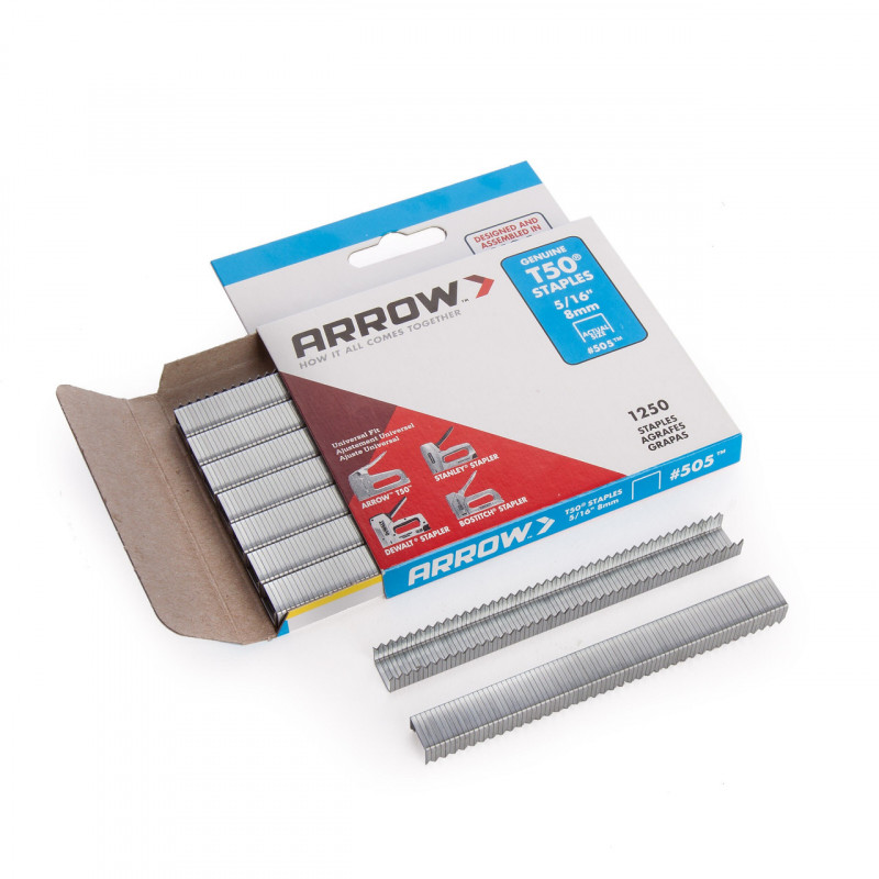 Arrow 505 T50 Heavy-Duty Staples 8mm (Pack of 1250) Arrow 505 T50 Heavy-Duty Staples 8mm (Pack of 1250)